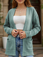 Knitted drop shoulder double pocket cardigan